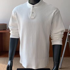 2817-P53肌理感小v领长袖t恤男士2025春秋季新款美式宽松慵懒风，男装T恤，电商B323A
