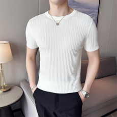 秋季针织衫毛衣男M22/p45短袖修身圆领条纹纯色打底衫线衣，男装针织衫/毛衣，电商D303