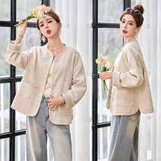 2025年开春季新款文艺棉麻刺绣花高级感新中式国风春秋短款外套女，女装短外套，瑶迪依秀