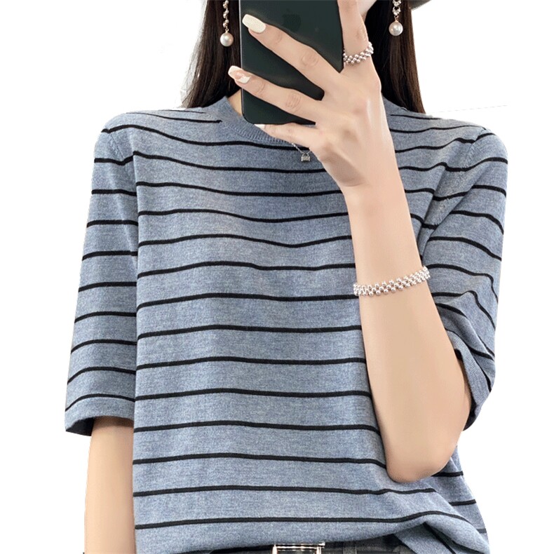 时尚气质条纹长袖毛衣女修身显瘦针织衫,针织衫/毛衣,琳华羊绒