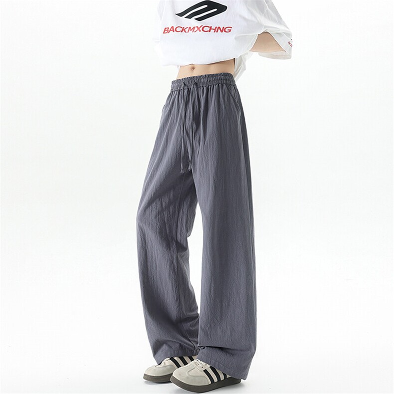 休闲裤女肌理长裤慵懒松弛感2025新款夏季松紧腰阔腿裤简约风,男装休闲裤,电商B312