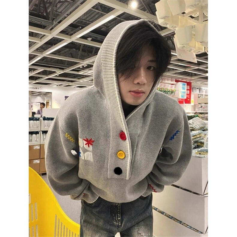 刺绣连帽毛衣男女款多巴胺彩色宽松针织衫慵懒风卫衣外套MY9601，男装针织衫/毛衣，星座1116A（原606A-3）