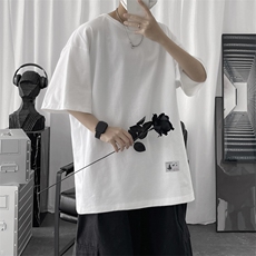 T001P18短句风蝴蝶印花青年学生T恤纯棉宽松短袖百搭时尚糖果，男装T恤，电商A026-1