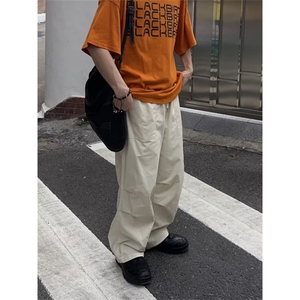 复古基础降落伞工装裤中性百搭抽绳松紧腰休闲裤男 KG07图片