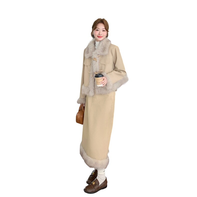 2D078-Y3379-P285K399内90绒羊羔毛拼接长裙套装,女装羽绒服,2D078