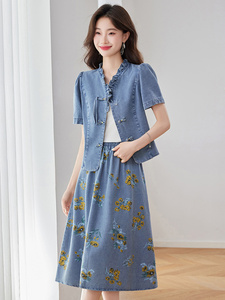 夏装薄款休闲牛仔套装裙女2025新款时尚通勤气质显瘦高级套两件套图片