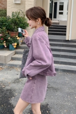 紫色短款羊羔毛外套女2025冬季新款小个子高级感皮毛一体加厚棉服，女装套装/套裙，2C206