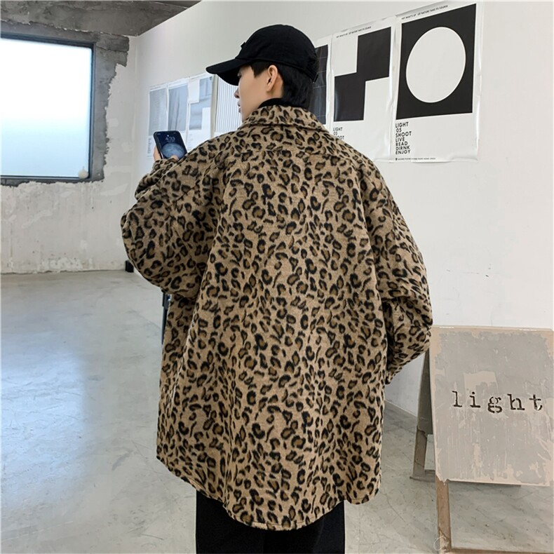 豹纹毛呢外套男宽松潮流帅气潮牌炸街呢子大衣JK0122-P65,男装夹克,星座308B-1