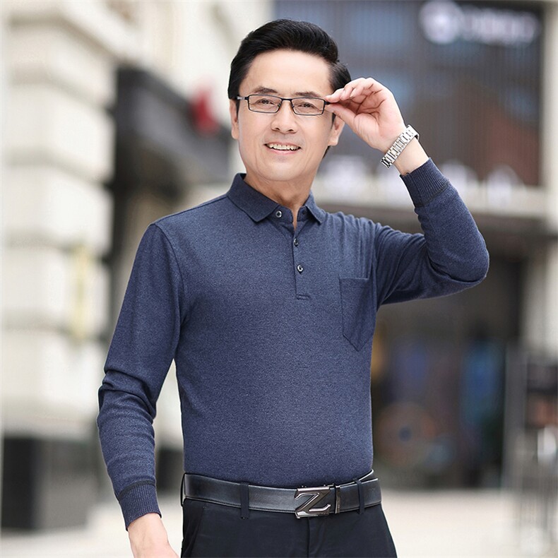 爸爸秋装上衣t恤长袖中年男士夏季打底衫厚款中老年人爷爷春秋款图片
