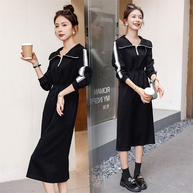 时尚简约中长款H版型高腰修身套头针织连衣裙女，女装连衣裙，微微衣阁