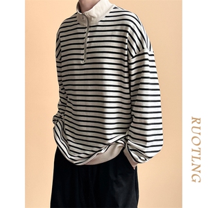 2025秋-全棉现货潮牌宽松休闲条纹卫衣男上衣A351-AW2510-P75图片