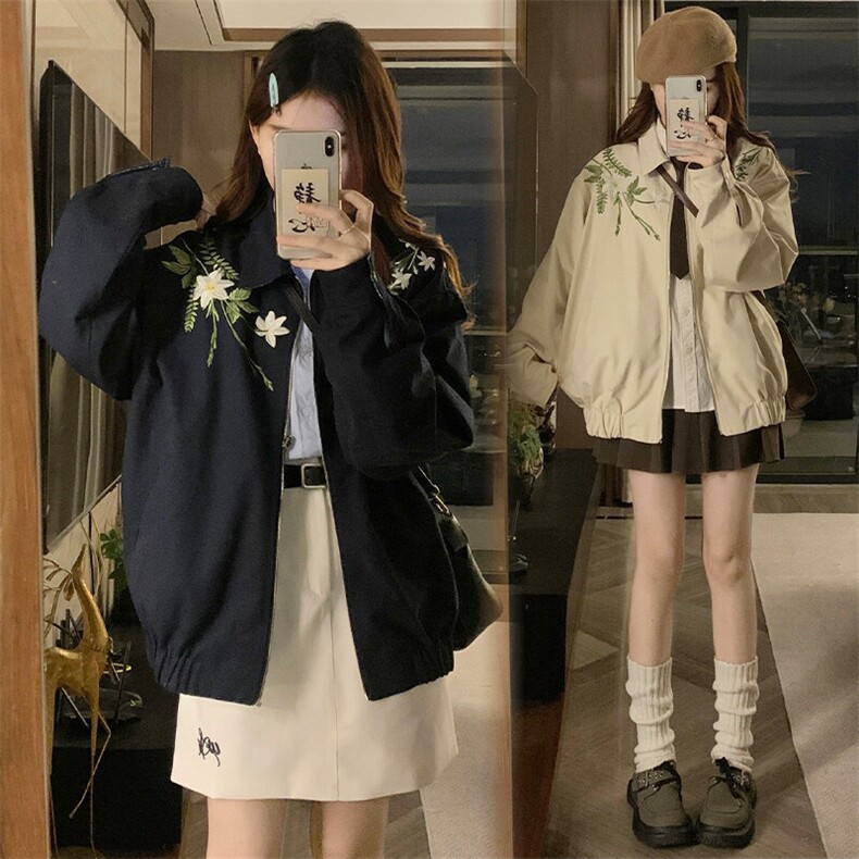 A500-P105 风春秋季两面穿外套老钱风高智感立体刺绣夹克潮图片