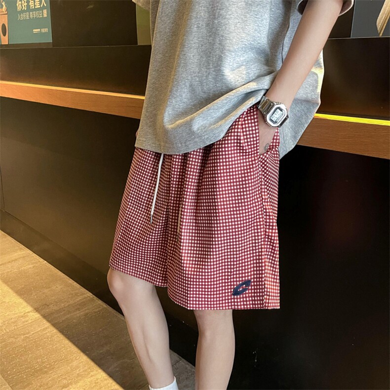 美式格子短裤男女夏季新款宽松透气薄款抽绳沙滩裤Q1099-P28,男装牛仔裤,星座1008