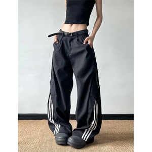 条纹拼接休闲西裤女2025新款cleanfit高街宽松百搭裤子 KX91图片