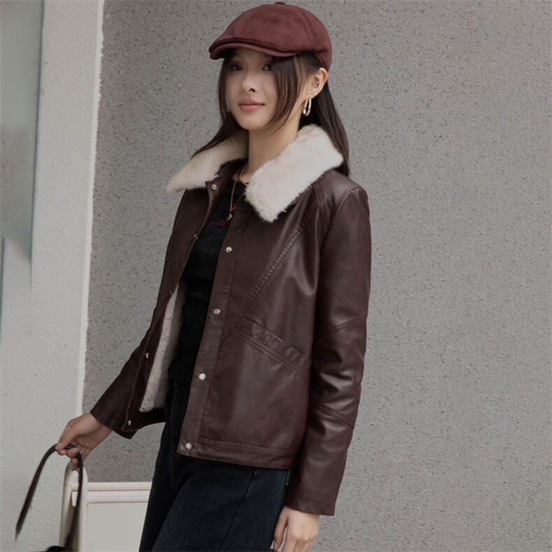 冬款加绒皮衣外套女短款2024年新款小个子加厚保暖正品皮夹克棉衣,女装皮衣,潮流依族