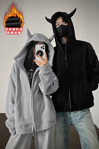350g重磅小恶魔加厚双面摇粒绒情侣卫衣外套男W24537-特P60控108图片