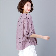 2021年夏季新款潮韩版宽松波点衬衫女休闲百搭衬衣女半袖上衣，女装衬衫，简韵佳