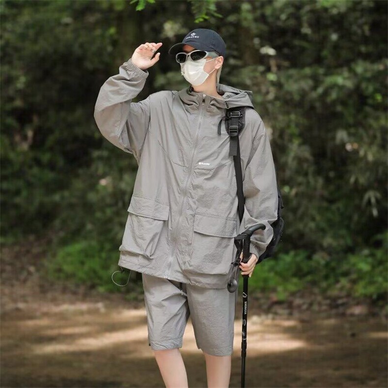 防晒衣套装山系连帽外套短裤户外登山工装套装TZ11-310B-1-P55,男装休闲套装,星座310B-1