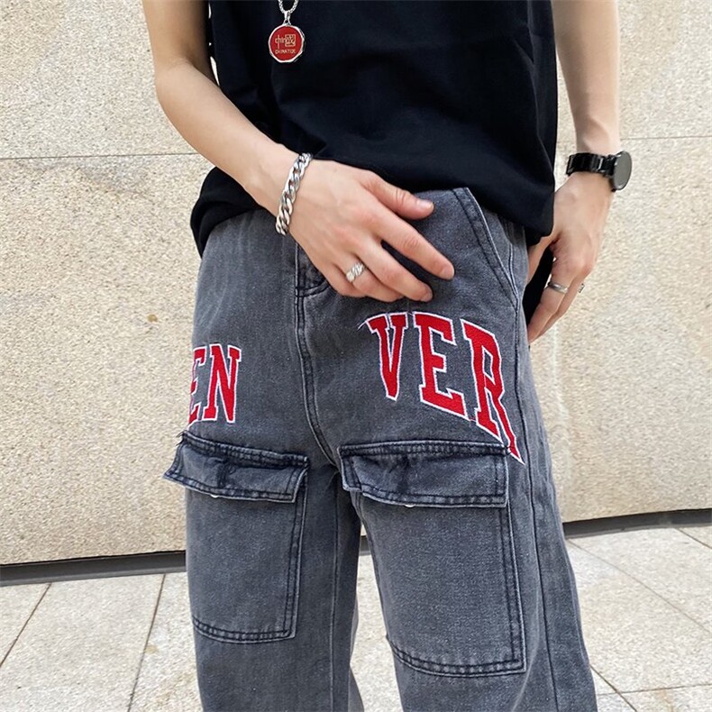 美式街头刺绣排扣裤脚牛仔裤多口袋嘻哈炸街NB08P58,男装牛仔裤,星座1116-2