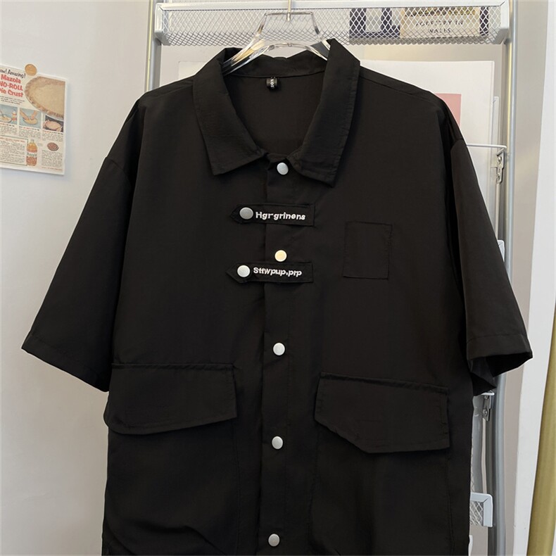新款夏季多口袋短袖衬衣男情侣宽松机能休闲衬衫外套11722-p43,男装衬衫,星座1008