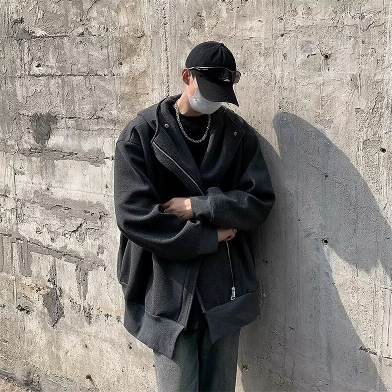 不规则解构拉链连帽开衫卫衣时尚高街潮牌复古宽松EG114-P58,男装卫衣,星座1109-3