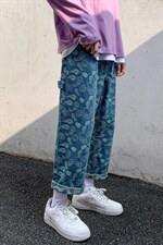 2021港风外景白墙宽松休闲直筒裤九分牛仔裤满印腰果花N8053-P55，男装牛仔裤，电商A001