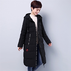 长款直筒系带加厚长袖2020年冬季插肩袖拉链连帽纯色棉衣/棉服口袋，女装棉衣/棉服，独衣靓