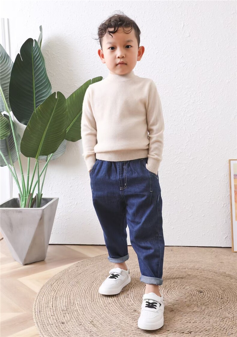 男女童装半高领12针平面时尚百搭通勤，童装儿童针织衫，航淼羊绒