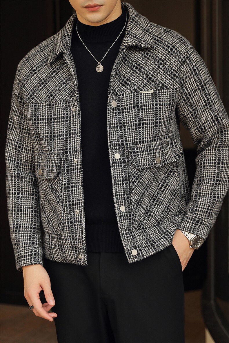 5037-P150男士格子款单面呢外套加厚款高品质夹克-L-5xl,男装夹克,电商A211