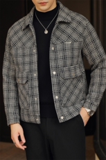 5037-P150男士格子款单面呢外套加厚款高品质夹克-L-5xl，男装夹克，电商A211