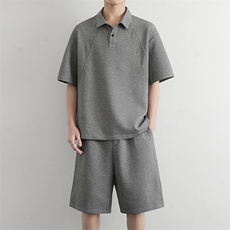 男装直播两件套夏季潮流休闲运动翻领Polo＋五分短裤，男装休闲套装，星座914