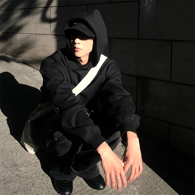 抖音得物高品质二开秋冬美式高街重磅结构辑明线连帽卫衣外套W75,男装卫衣,电商A486-1