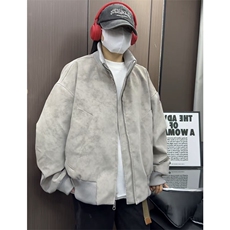 短款扎染脏脏美式复古立领PU皮夹克上衣男女同款外套JK918-特P65，男装夹克，星座1213
