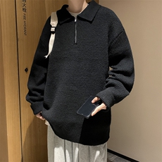 秋冬复古慵懒风POLO领坑条宽松休闲纯色长袖针织衫毛衣MY0167-P50，男装针织衫/毛衣，星座308B-1