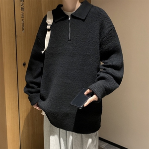 秋冬复古慵懒风POLO领坑条宽松休闲纯色长袖针织衫毛衣MY0167-P50图片
