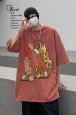 B239-1169-P38卡通人物创意印花美式复古水洗做旧重磅短袖T恤，男装T恤，星座514-2(原B239)