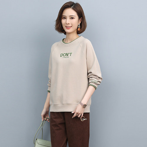 圆领卫衣女2023春秋新款中年妈妈大码宽松洋气小个子套头长袖上衣,女装卫衣/绒衫,独衣靓