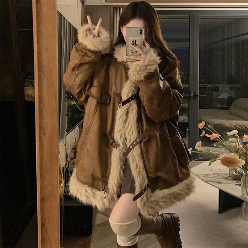 C862-P180姝姬复古麂皮绒美拉德立领棉衣男女潮牌冬情侣保暖外套图片