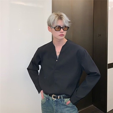 Q08/P44春季高级感无领衬衫男设计感小众痞帅内搭oversizeT恤2，男装衬衫，星座1506