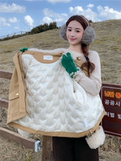 卡其色羊羔毛领拼接短款派克羽绒服女2025冬季小个子加厚保暖外套，女装羽绒服，慧尚依恋