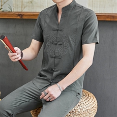 男士短袖中国风男装夏季复古盘扣唐装休闲薄款套装汉服TZ027-P50，男装T恤，星座509