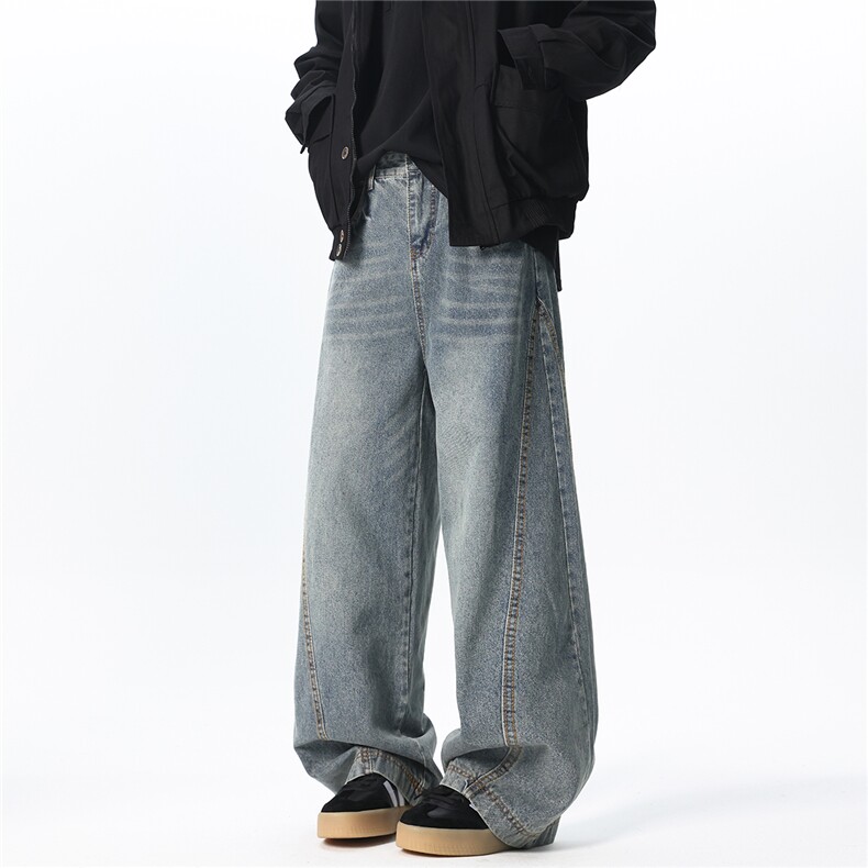 XZ1011-8511-P55控88宽松直筒拼接洗水牛仔裤，男装牛仔裤，星座B271