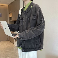 美式复古黑色牛仔外套男高街潮牌ins潮流宽松情侣春夏装工装夹克，男装夹克，星座1210-1