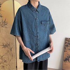 水洗做旧牛仔短袖衬衫J1023P58，男装T恤，星座1116-2