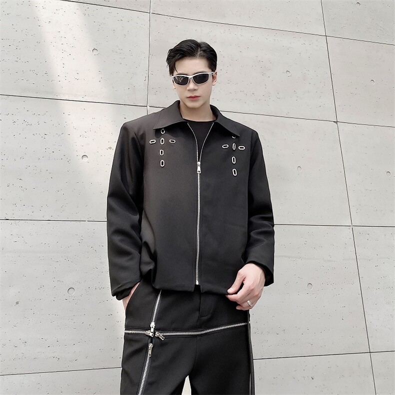 美式秋季小众高级短款棒球服夹克外套男炸街黑色上衣153-P110,男装夹克,电商A345