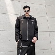 美式秋季小众高级短款棒球服夹克外套男炸街黑色上衣153-P110，男装夹克，电商A345