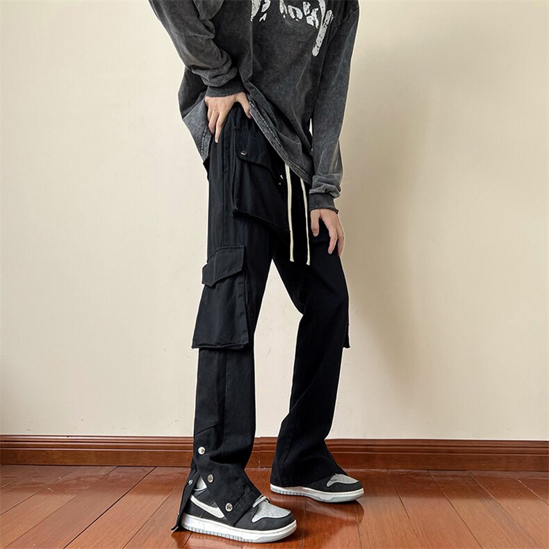 B221秋装美式ins高街小众排扣工装裤弹力休闲裤LK22052-P60控78,男装休闲裤,电商B221