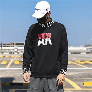 秋冬潮牌日系套头衫青少年上衣外套嘻哈高领卫衣男W558