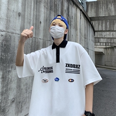 潮牌高街美式复古t恤短袖男ins宽松情侣款polo衫PL099-P33，男装Polo衫，星座308B-1