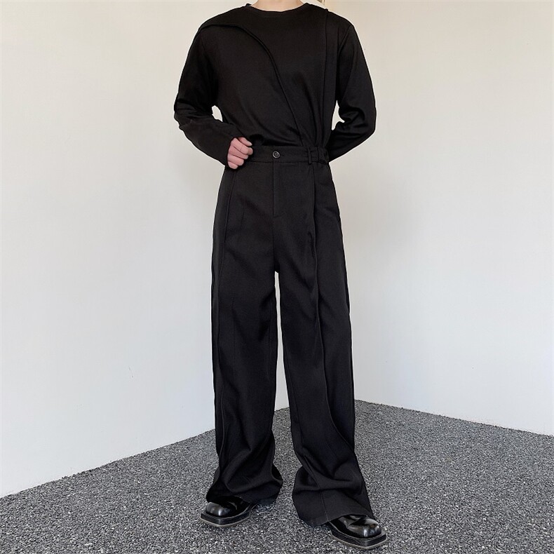 春季小众设计异形钢丝扭曲直筒裤宽松阔腿裤休闲西裤长款257-P95，男装西裤，电商A345